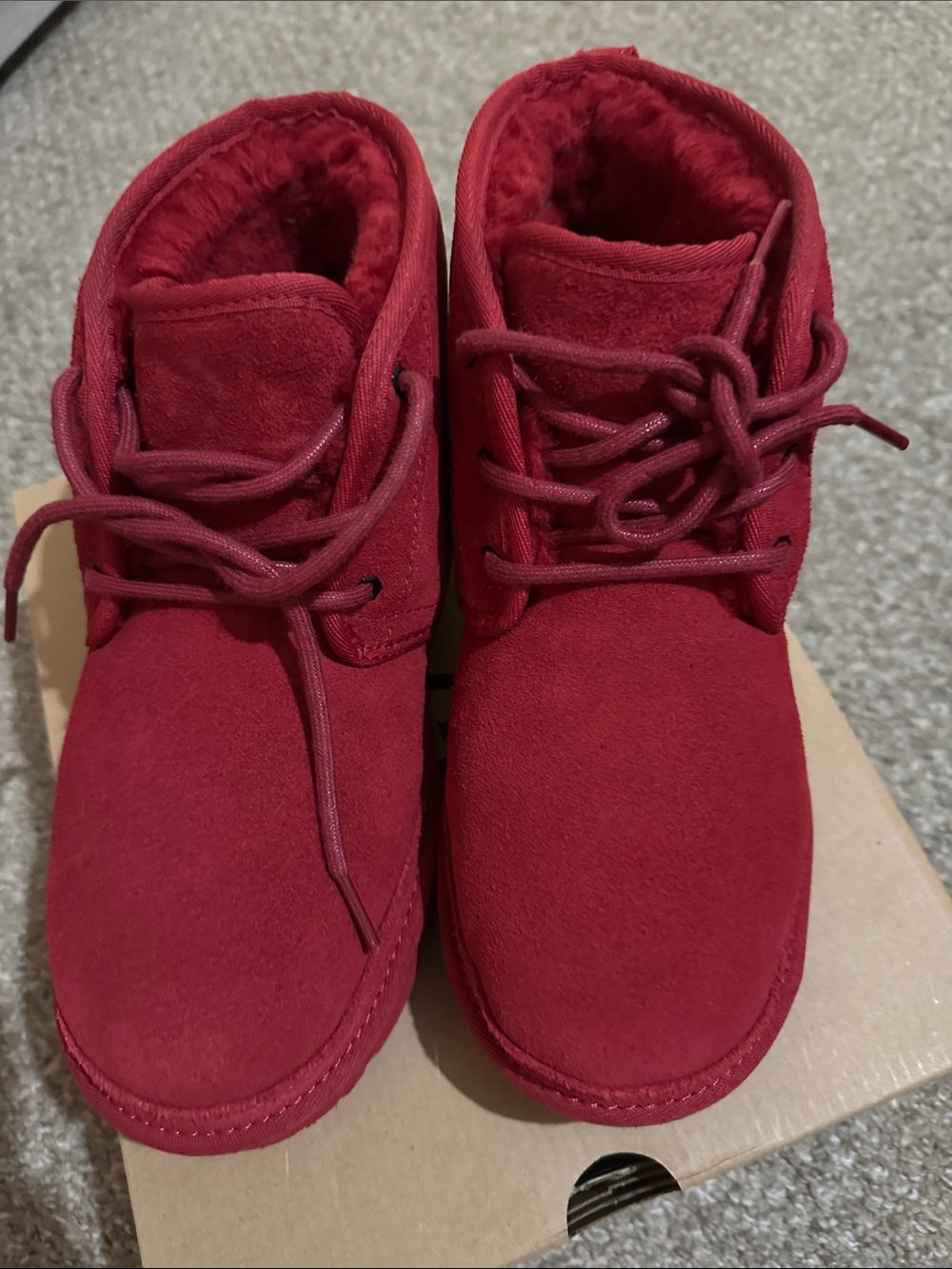 UGG Kids Red Suede Lace-Up Boots